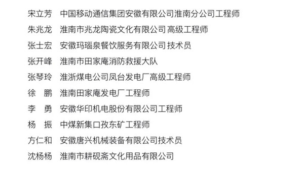 淮南“淮南工匠”  候選人名單公示！